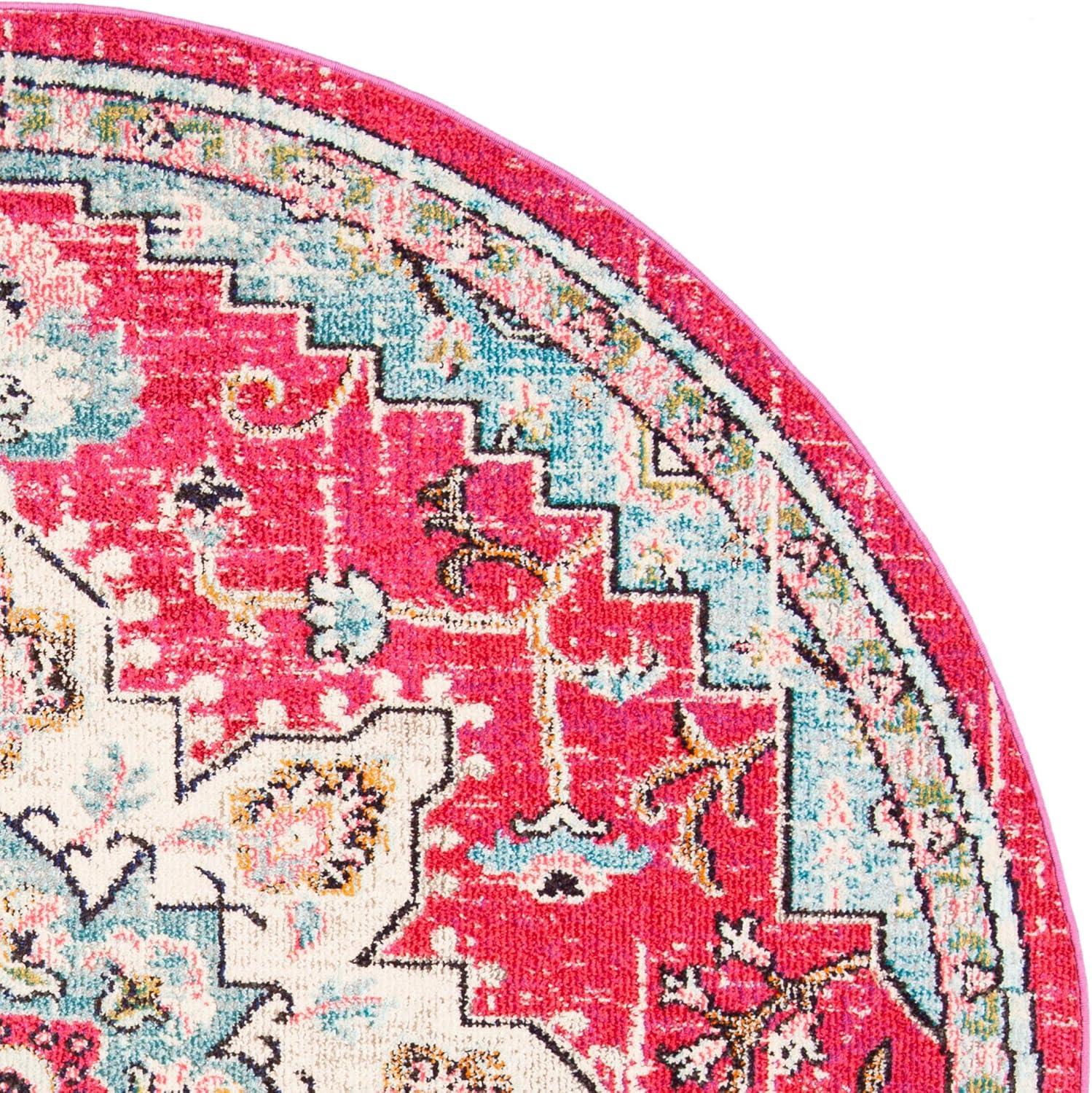 image:imageSAFAVIEH Madison Collection Area Rug 67 Square Cream amp Blue Boho Chic Distressed Medallion Design NonShedding amp Easy to Clean Ideal for Living Room Bedroom Dining Space MAD473BFuchsiaBlue