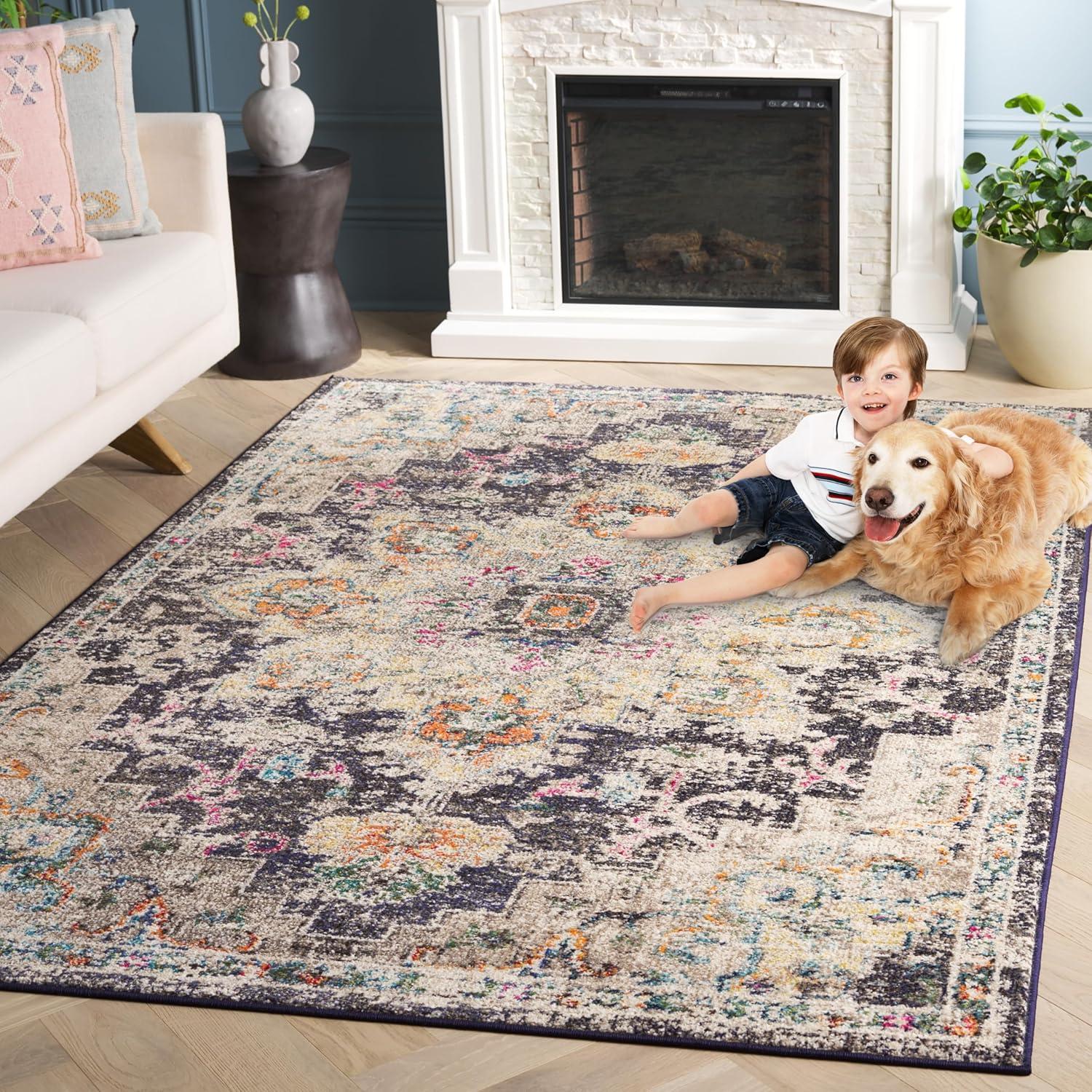 image:imageSAFAVIEH Madison Collection Area Rug 67 Square Cream amp Blue Boho Chic Distressed Medallion Design NonShedding amp Easy to Clean Ideal for Living Room Bedroom Dining Space MAD473BBlackGold
