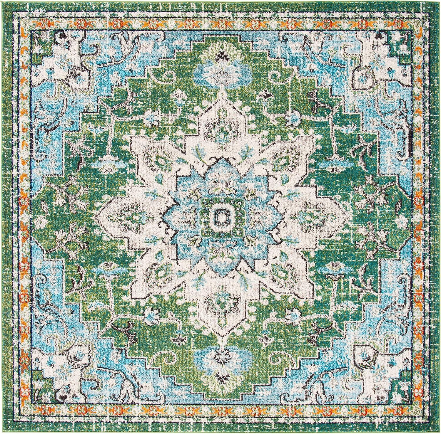 image:imageSAFAVIEH Madison Collection Area Rug 67 Square Cream amp Blue Boho Chic Distressed Medallion Design NonShedding amp Easy to Clean Ideal for Living Room Bedroom Dining Space MAD473BGreenTurquoise