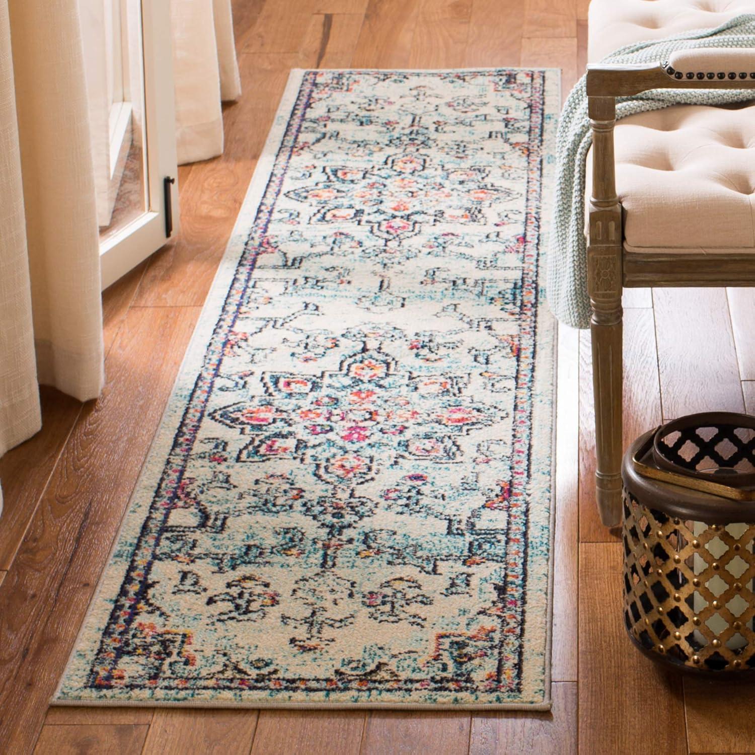 image:imageSAFAVIEH Madison Collection Area Rug 67 Square Cream amp Blue Boho Chic Distressed Medallion Design NonShedding amp Easy to Clean Ideal for Living Room Bedroom Dining Space MAD473BCreamBlue