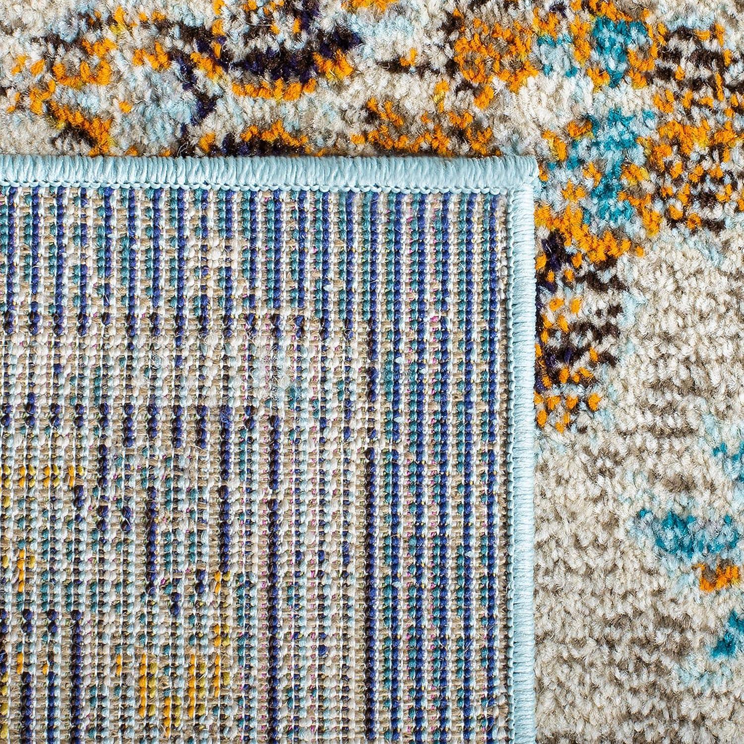 image:imageSAFAVIEH Madison Collection Area Rug 67 Square Cream amp Blue Boho Chic Distressed Medallion Design NonShedding amp Easy to Clean Ideal for Living Room Bedroom Dining Space MAD473BBlueLight Blue