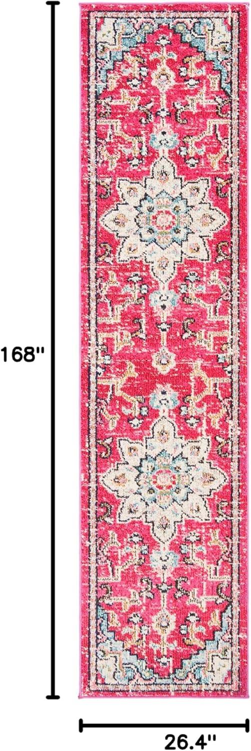 image:imageSAFAVIEH Madison Collection Area Rug 67 Square Cream amp Blue Boho Chic Distressed Medallion Design NonShedding amp Easy to Clean Ideal for Living Room Bedroom Dining Space MAD473BFuchsiaBlue