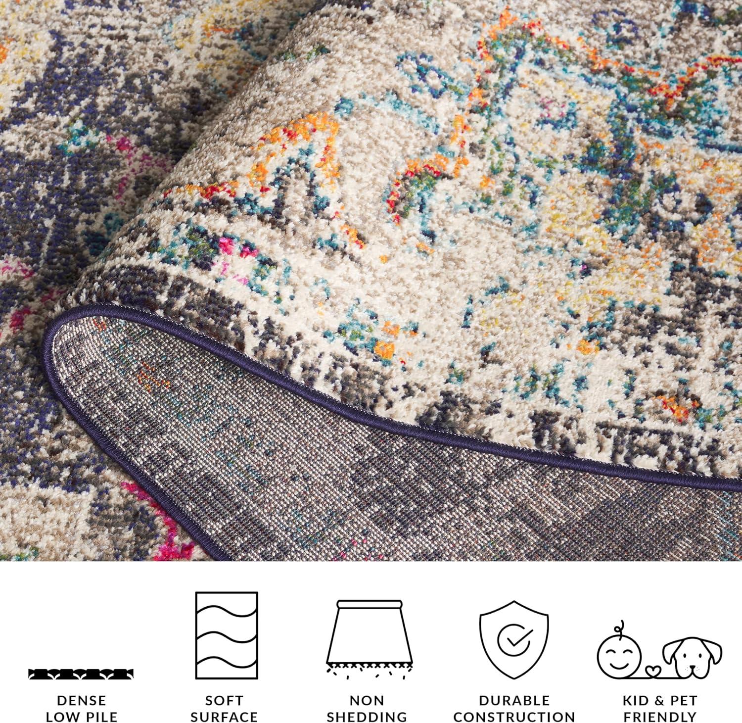 image:imageSAFAVIEH Madison Collection Area Rug 67 Square Cream amp Blue Boho Chic Distressed Medallion Design NonShedding amp Easy to Clean Ideal for Living Room Bedroom Dining Space MAD473BBlackGold