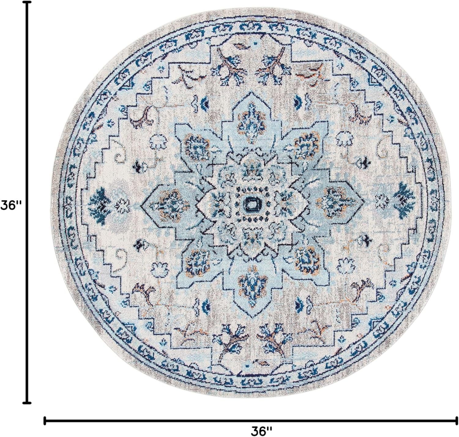 image:imageSAFAVIEH Madison Collection Area Rug 67 Square Cream amp Blue Boho Chic Distressed Medallion Design NonShedding amp Easy to Clean Ideal for Living Room Bedroom Dining Space MAD473BIvoryLight Blue