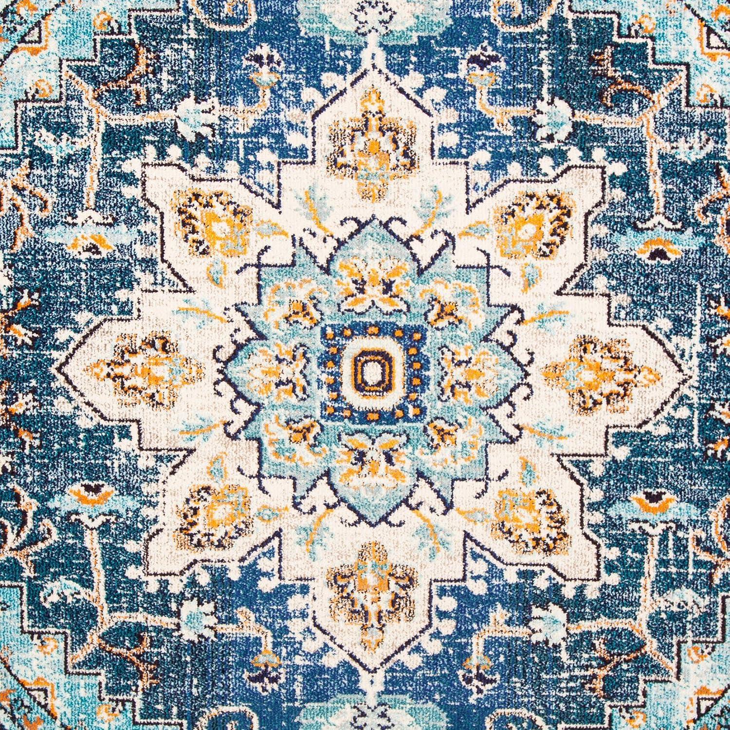 image:imageSAFAVIEH Madison Collection Area Rug 67 Square Cream amp Blue Boho Chic Distressed Medallion Design NonShedding amp Easy to Clean Ideal for Living Room Bedroom Dining Space MAD473BBlueLight Blue