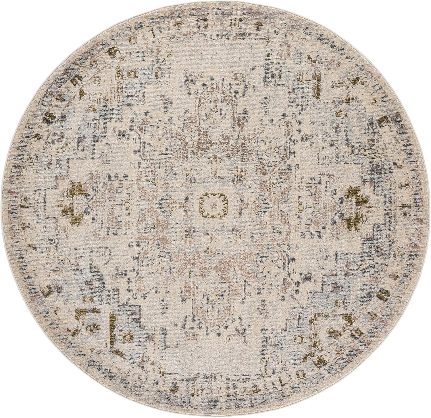 image:imageSAFAVIEH Madison Collection Area Rug 67 Square Cream amp Blue Boho Chic Distressed Medallion Design NonShedding amp Easy to Clean Ideal for Living Room Bedroom Dining Space MAD473BIvoryGrey Gold