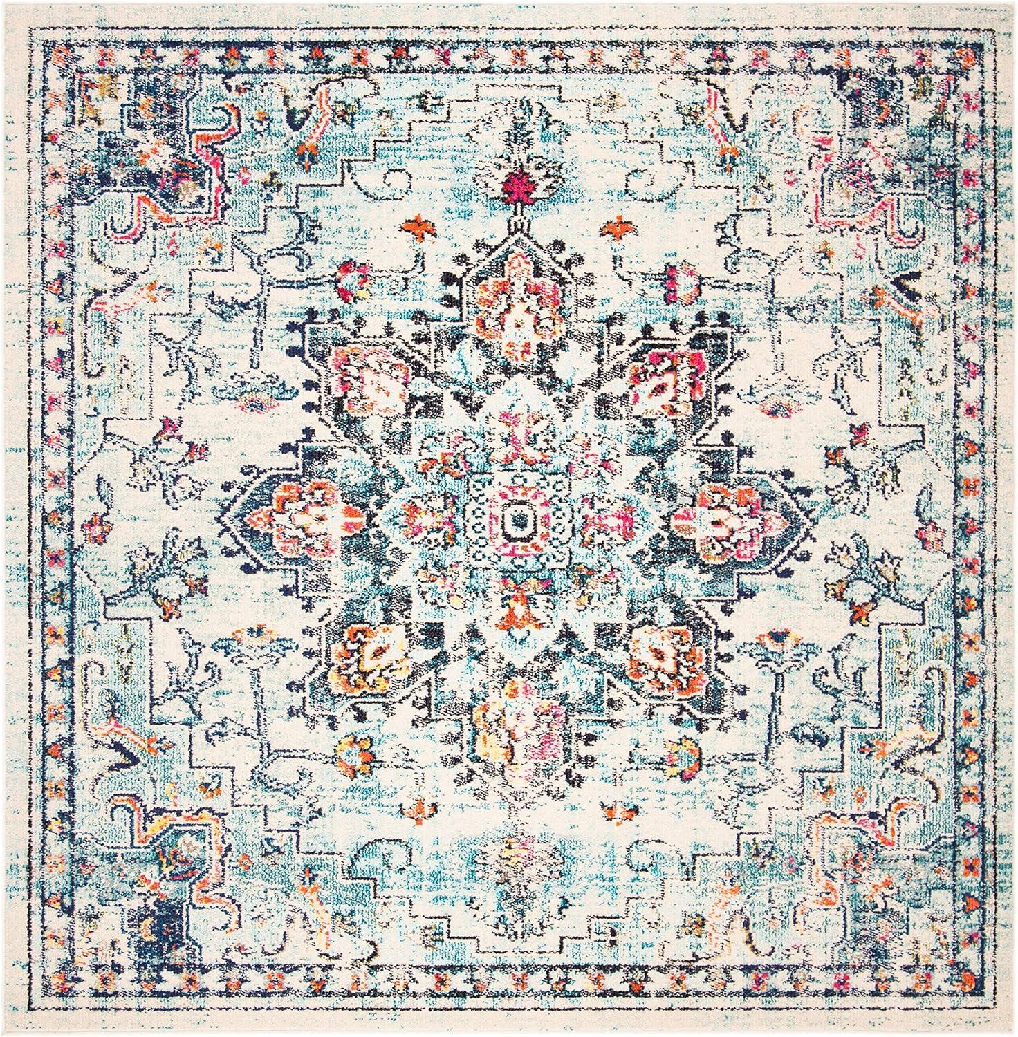 image:imageSAFAVIEH Madison Collection Area Rug 67 Square Cream amp Blue Boho Chic Distressed Medallion Design NonShedding amp Easy to Clean Ideal for Living Room Bedroom Dining Space MAD473BCreamBlue
