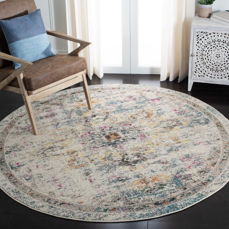 image:imageSAFAVIEH Madison Collection Area Rug 67 Square Cream amp Blue Boho Chic Distressed Medallion Design NonShedding amp Easy to Clean Ideal for Living Room Bedroom Dining Space MAD473BGreyGold