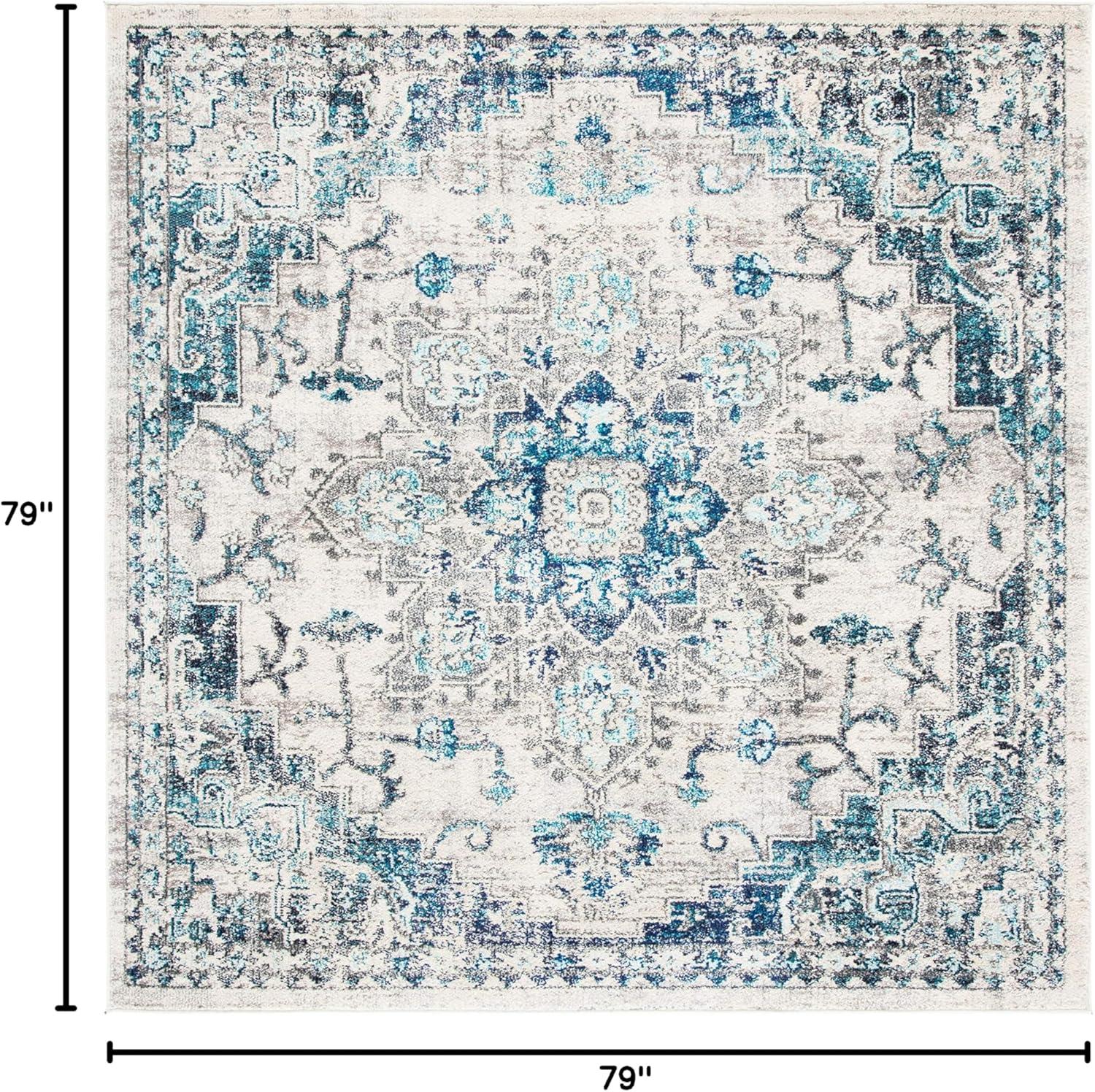 image:imageSAFAVIEH Madison Collection Area Rug 67 Square Cream amp Blue Boho Chic Distressed Medallion Design NonShedding amp Easy to Clean Ideal for Living Room Bedroom Dining Space MAD473BIvoryGrey