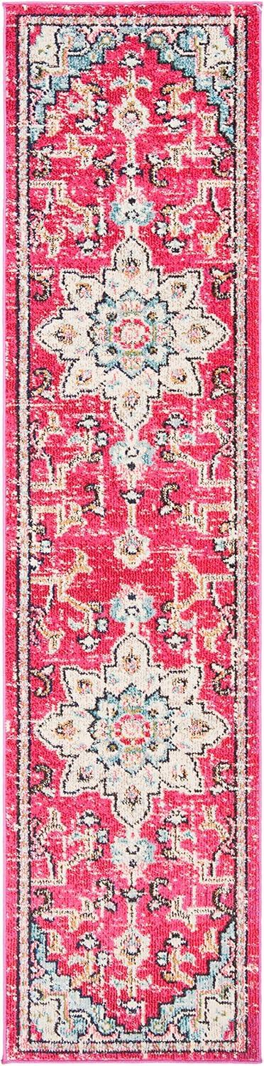 image:imageSAFAVIEH Madison Collection Area Rug 67 Square Cream amp Blue Boho Chic Distressed Medallion Design NonShedding amp Easy to Clean Ideal for Living Room Bedroom Dining Space MAD473BFuchsiaBlue