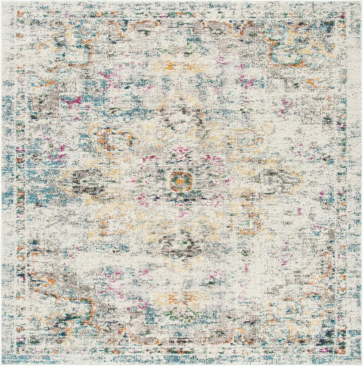 image:imageSAFAVIEH Madison Collection Area Rug 67 Square Cream amp Blue Boho Chic Distressed Medallion Design NonShedding amp Easy to Clean Ideal for Living Room Bedroom Dining Space MAD473BGreyGold