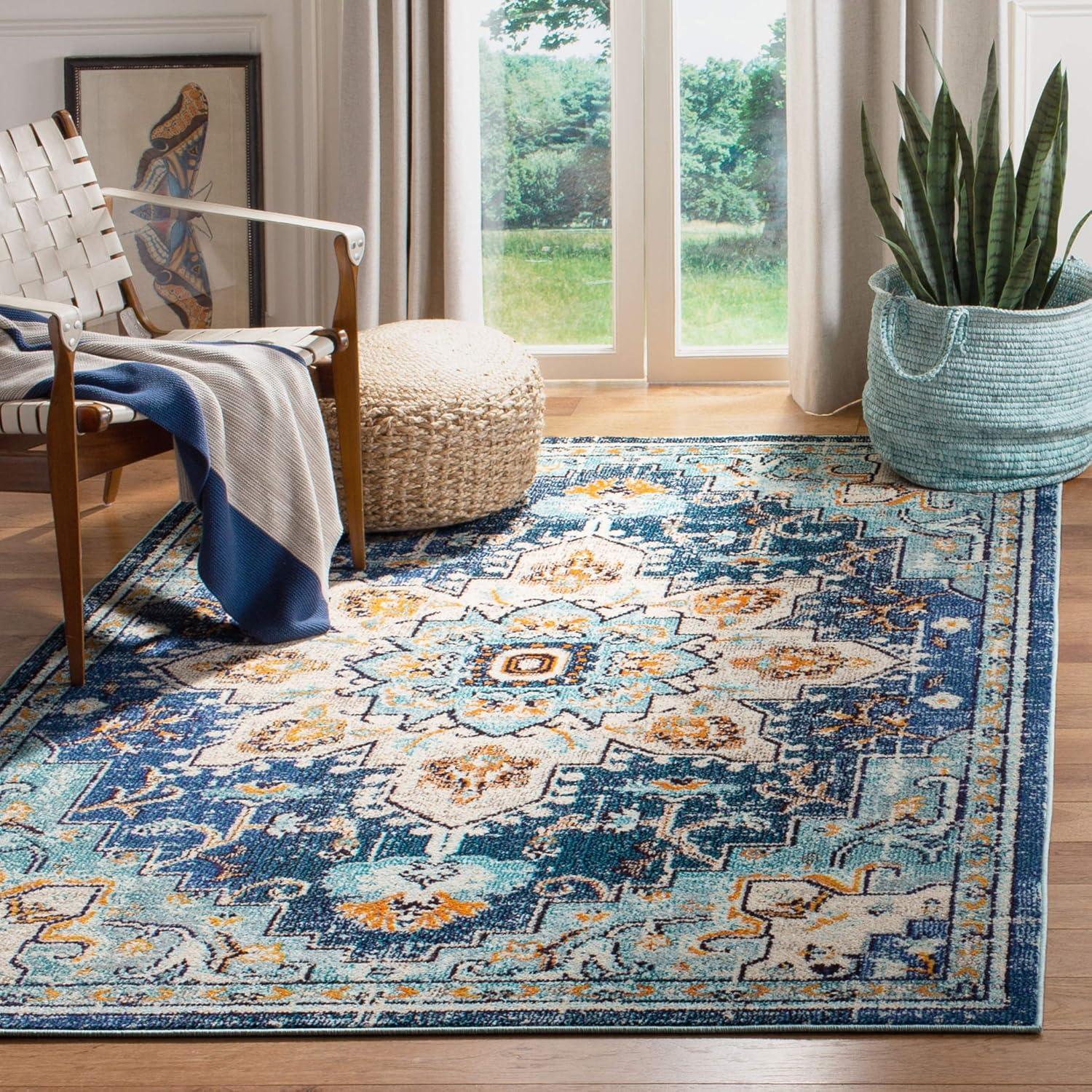 image:imageSAFAVIEH Madison Collection Area Rug 67 Square Cream amp Blue Boho Chic Distressed Medallion Design NonShedding amp Easy to Clean Ideal for Living Room Bedroom Dining Space MAD473BBlueLight Blue