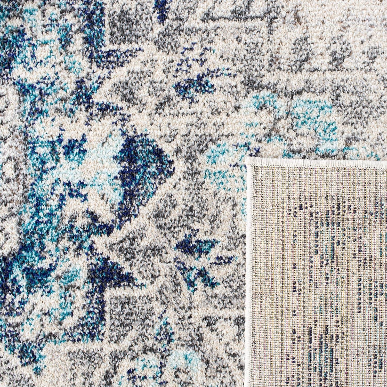 image:imageSAFAVIEH Madison Collection Area Rug 67 Square Cream amp Blue Boho Chic Distressed Medallion Design NonShedding amp Easy to Clean Ideal for Living Room Bedroom Dining Space MAD473BIvoryGrey