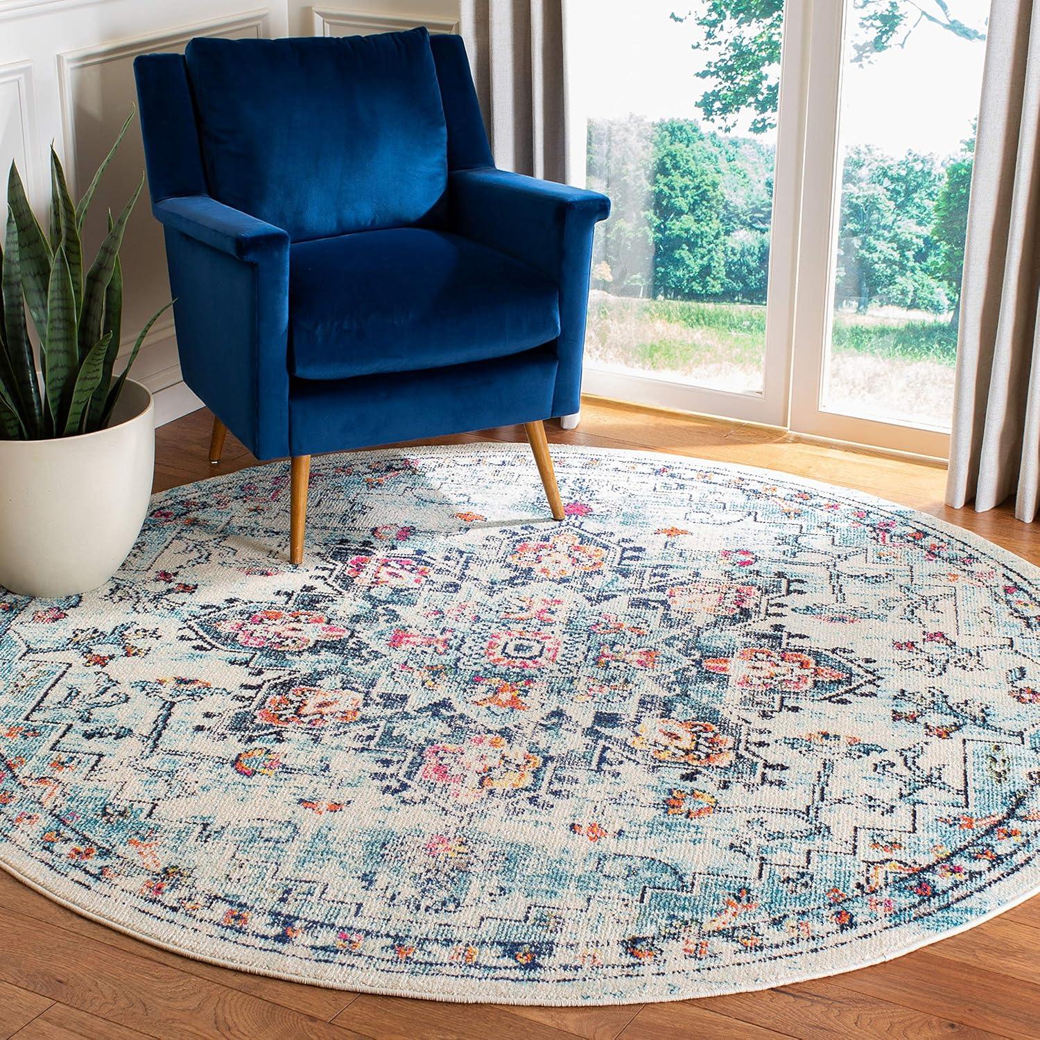 image:imageSAFAVIEH Madison Collection Area Rug 67 Square Cream amp Blue Boho Chic Distressed Medallion Design NonShedding amp Easy to Clean Ideal for Living Room Bedroom Dining Space MAD473BCreamBlue
