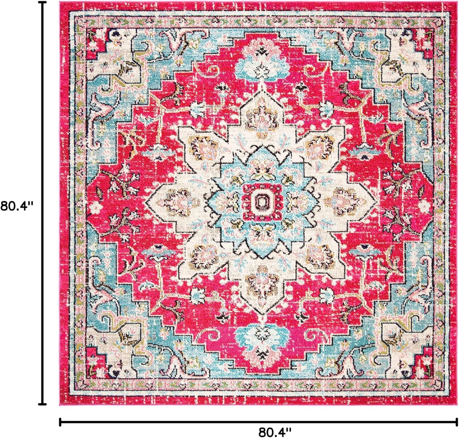 image:imageSAFAVIEH Madison Collection Area Rug 67 Square Cream amp Blue Boho Chic Distressed Medallion Design NonShedding amp Easy to Clean Ideal for Living Room Bedroom Dining Space MAD473BFuchsiaBlue