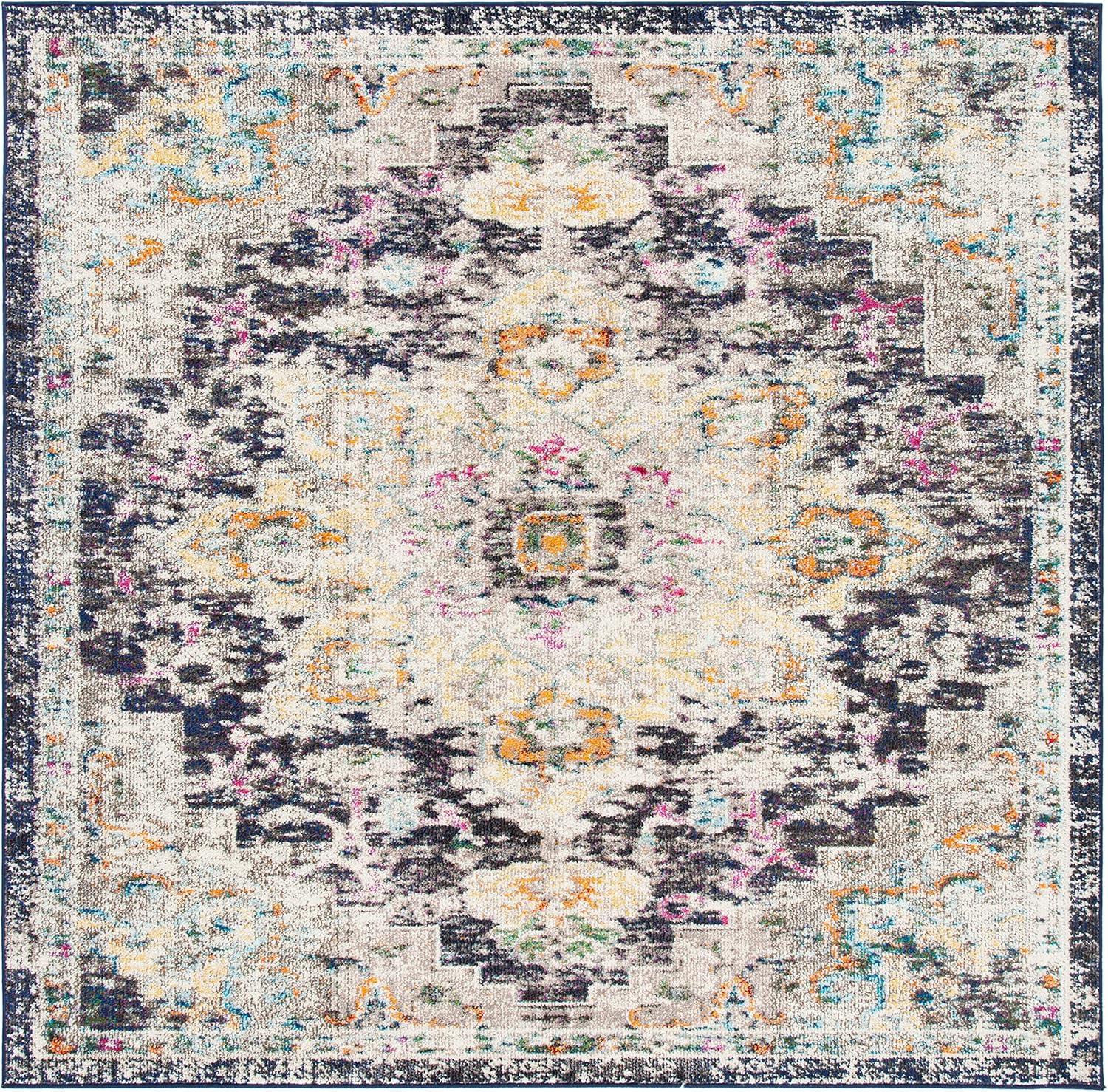 image:imageSAFAVIEH Madison Collection Area Rug 67 Square Cream amp Blue Boho Chic Distressed Medallion Design NonShedding amp Easy to Clean Ideal for Living Room Bedroom Dining Space MAD473BBlackGold
