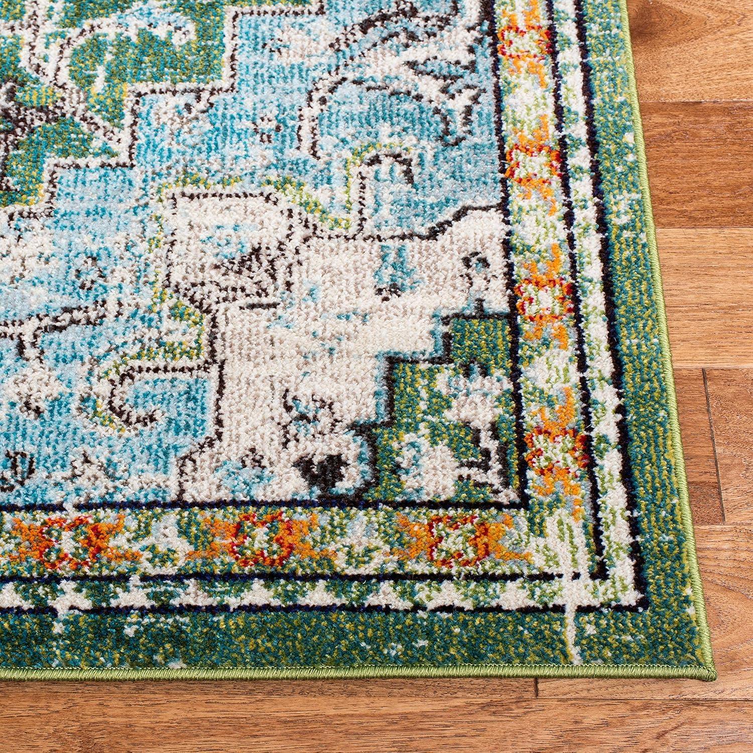 image:imageSAFAVIEH Madison Collection Area Rug 67 Square Cream amp Blue Boho Chic Distressed Medallion Design NonShedding amp Easy to Clean Ideal for Living Room Bedroom Dining Space MAD473BGreenTurquoise