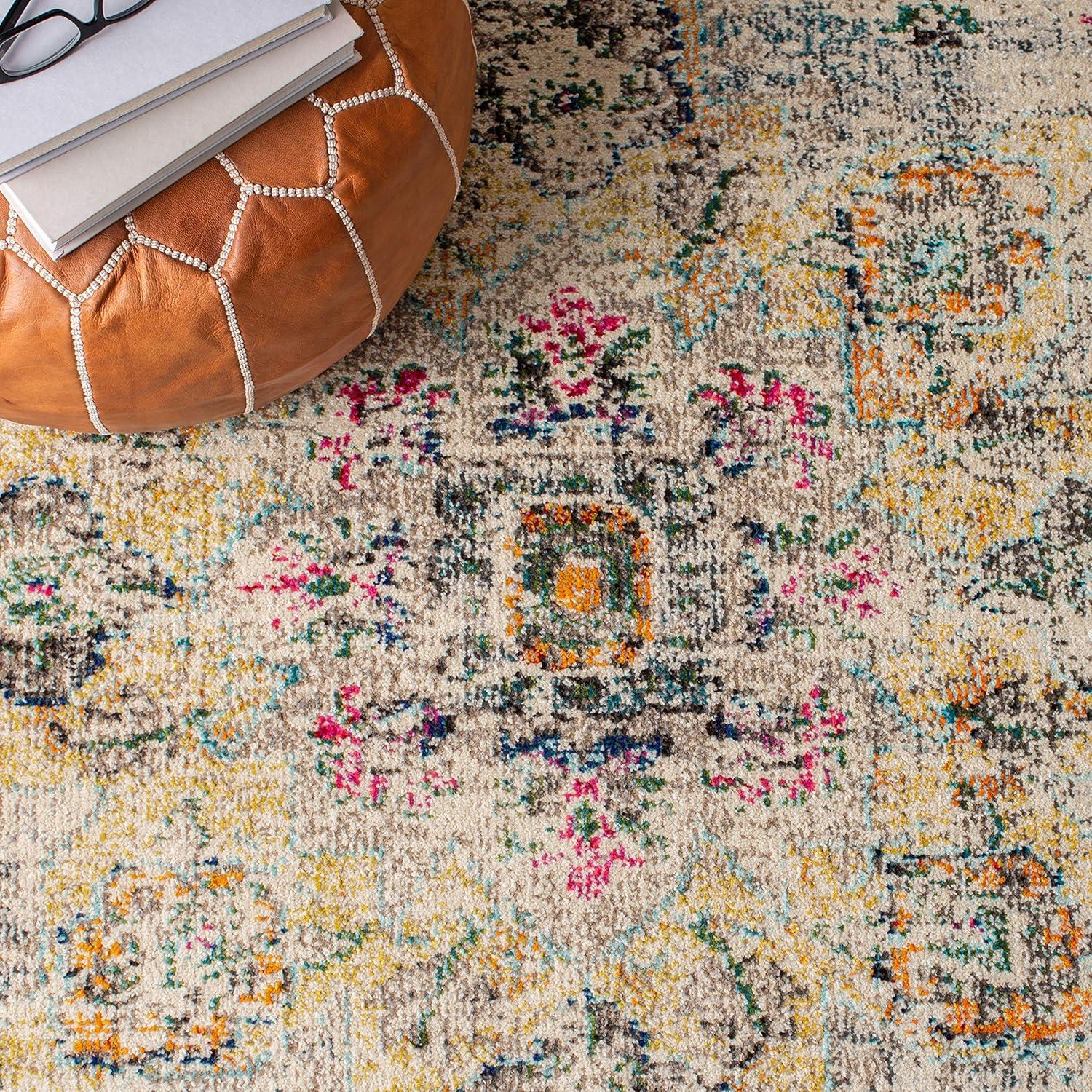 image:imageSAFAVIEH Madison Collection Area Rug 67 Square Cream amp Blue Boho Chic Distressed Medallion Design NonShedding amp Easy to Clean Ideal for Living Room Bedroom Dining Space MAD473BGreyGold