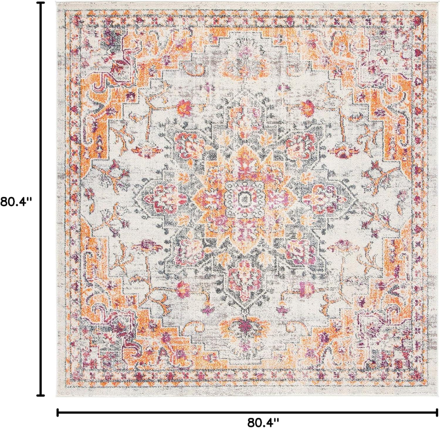 image:imageSAFAVIEH Madison Collection Area Rug 67 Square Cream amp Blue Boho Chic Distressed Medallion Design NonShedding amp Easy to Clean Ideal for Living Room Bedroom Dining Space MAD473BBeigeOrange