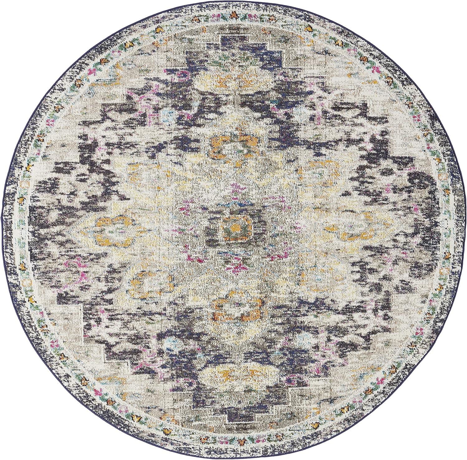 image:imageSAFAVIEH Madison Collection Area Rug 67 Square Cream amp Blue Boho Chic Distressed Medallion Design NonShedding amp Easy to Clean Ideal for Living Room Bedroom Dining Space MAD473BBlackGold