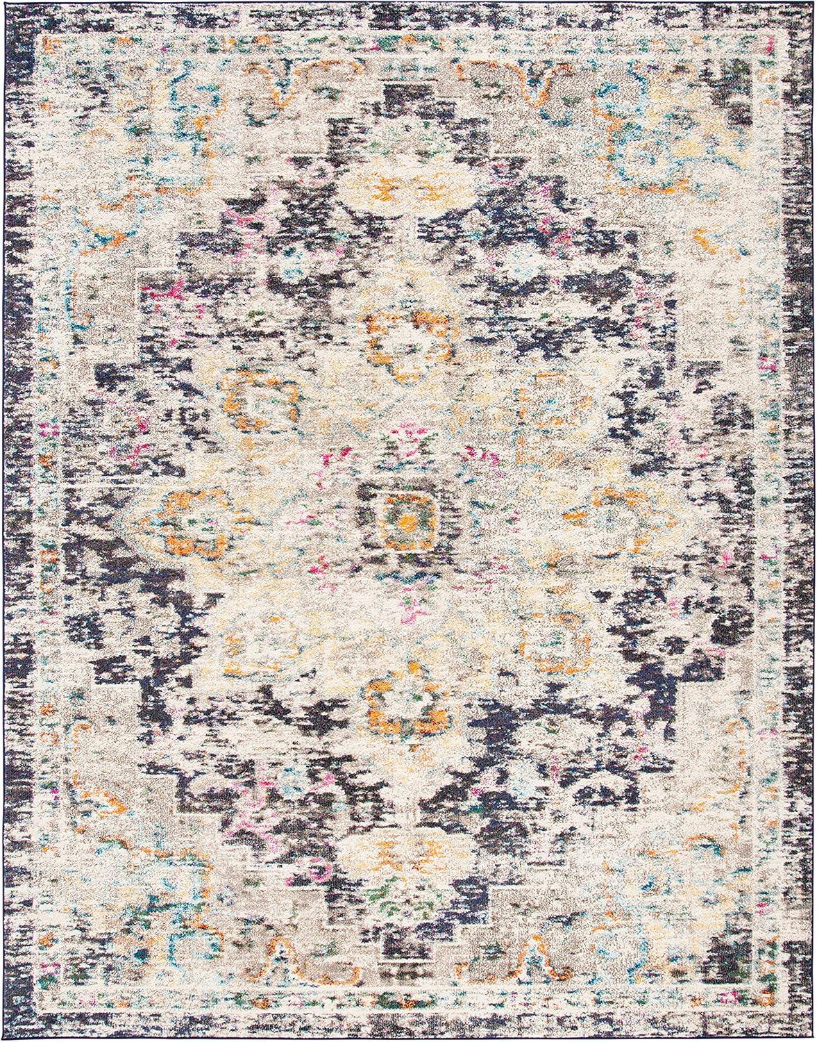 image:imageSAFAVIEH Madison Collection Area Rug 67 Square Cream amp Blue Boho Chic Distressed Medallion Design NonShedding amp Easy to Clean Ideal for Living Room Bedroom Dining Space MAD473BBlackGold