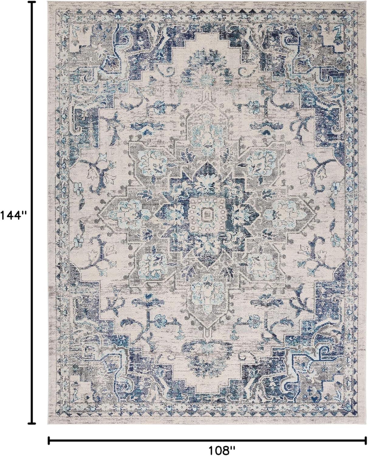 image:imageSAFAVIEH Madison Collection Area Rug 67 Square Cream amp Blue Boho Chic Distressed Medallion Design NonShedding amp Easy to Clean Ideal for Living Room Bedroom Dining Space MAD473BIvoryGrey
