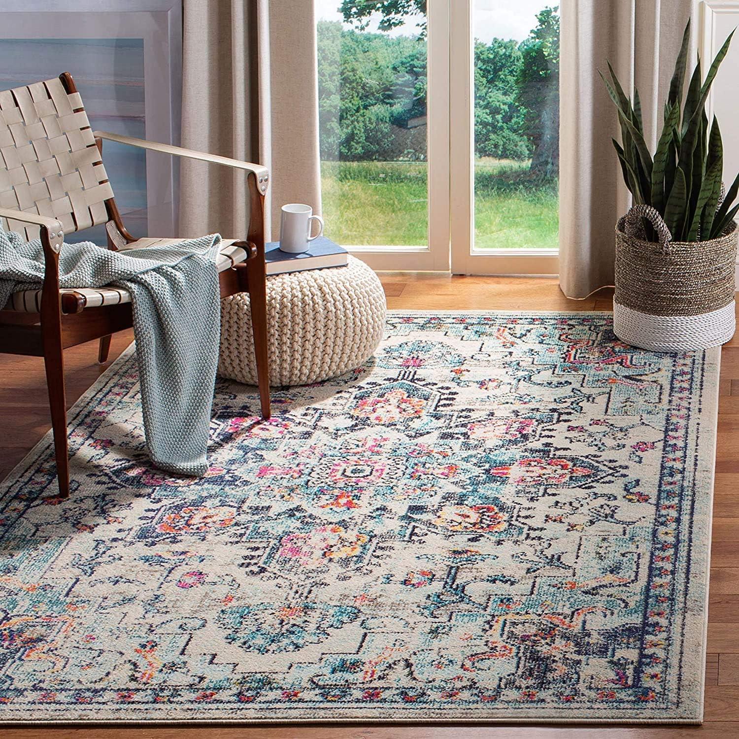 image:imageSAFAVIEH Madison Collection Area Rug 67 Square Cream amp Blue Boho Chic Distressed Medallion Design NonShedding amp Easy to Clean Ideal for Living Room Bedroom Dining Space MAD473BCreamBlue
