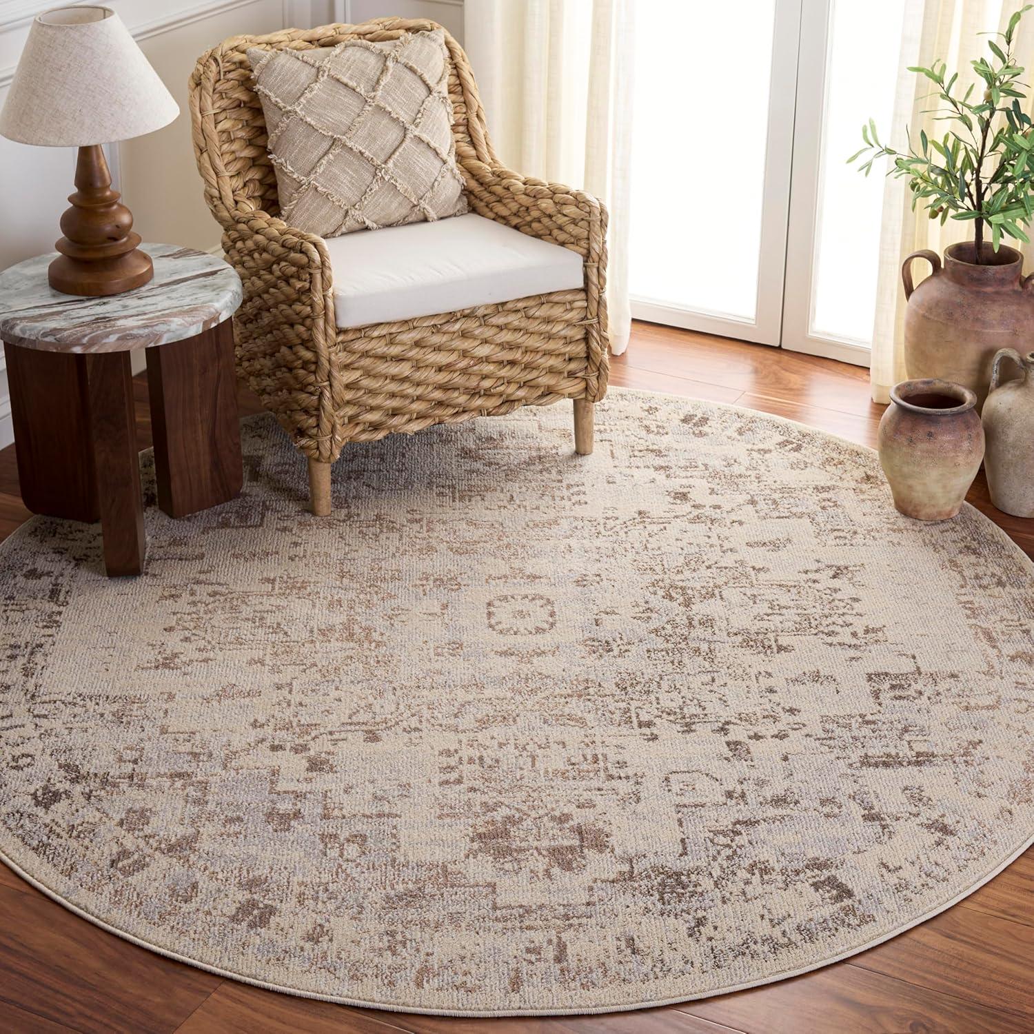 image:imageSAFAVIEH Madison Collection Area Rug 67 Square Cream amp Blue Boho Chic Distressed Medallion Design NonShedding amp Easy to Clean Ideal for Living Room Bedroom Dining Space MAD473BIvoryBeige Grey