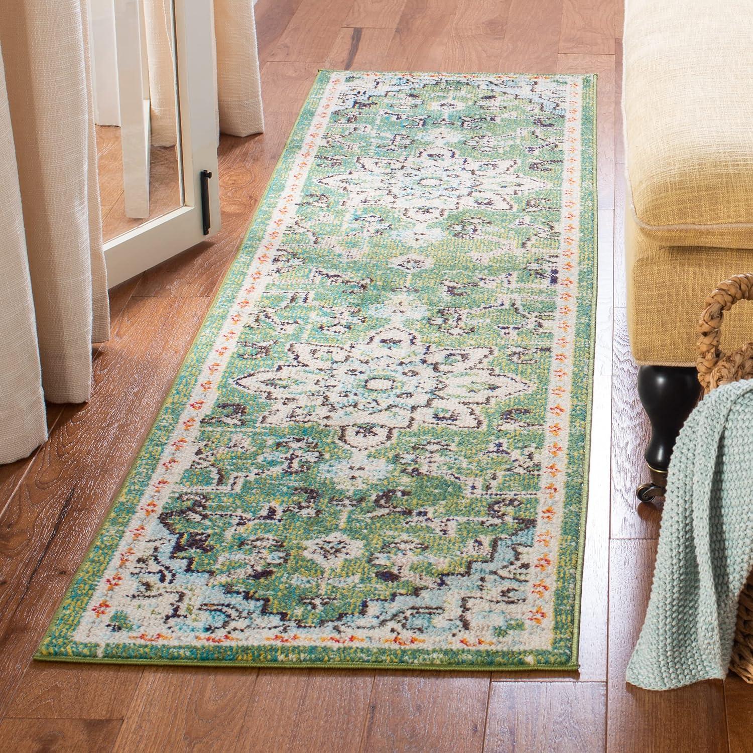 image:imageSAFAVIEH Madison Collection Area Rug 67 Square Cream amp Blue Boho Chic Distressed Medallion Design NonShedding amp Easy to Clean Ideal for Living Room Bedroom Dining Space MAD473BGreenTurquoise