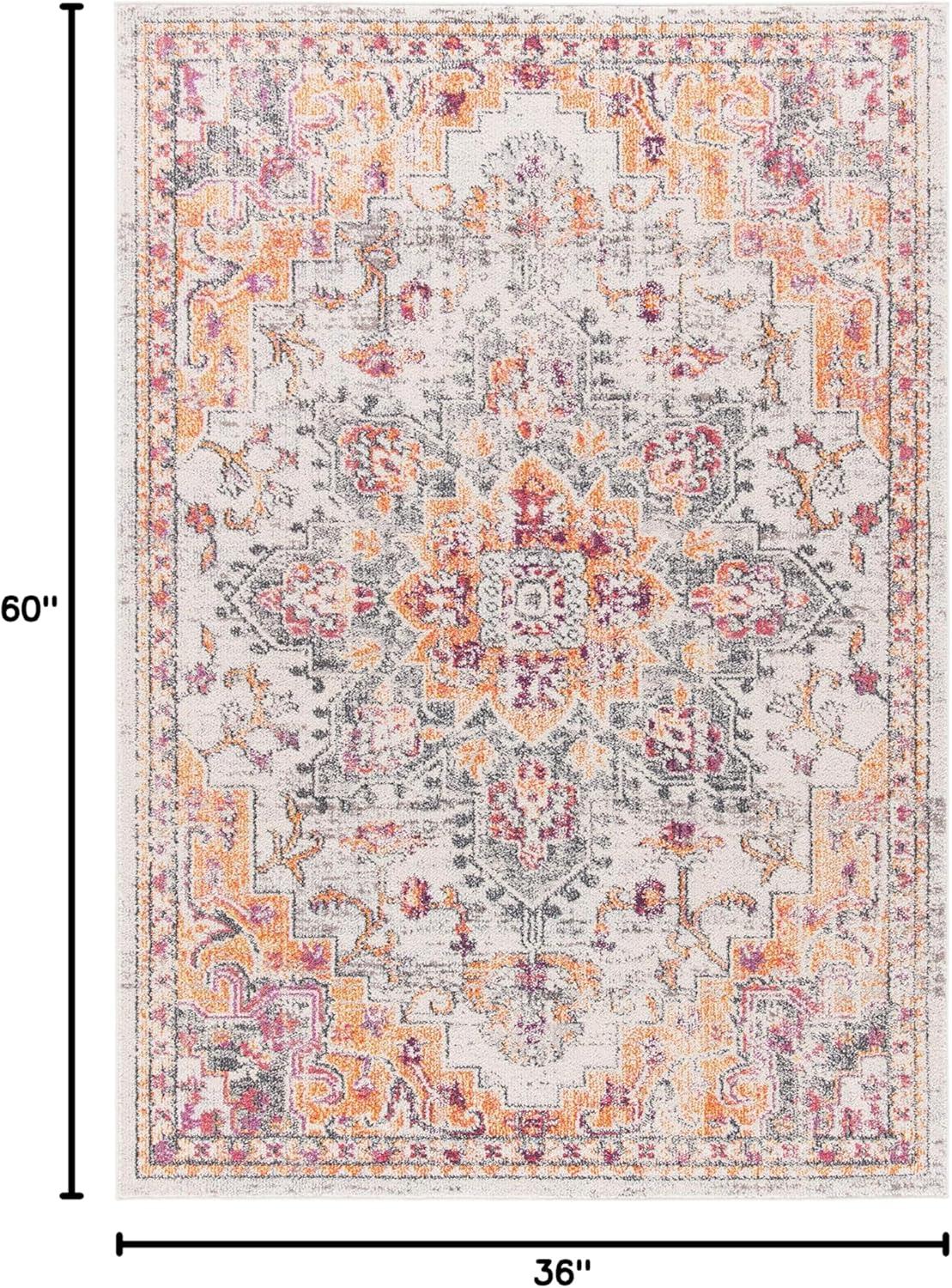 image:imageSAFAVIEH Madison Collection Area Rug 67 Square Cream amp Blue Boho Chic Distressed Medallion Design NonShedding amp Easy to Clean Ideal for Living Room Bedroom Dining Space MAD473BBeigeOrange