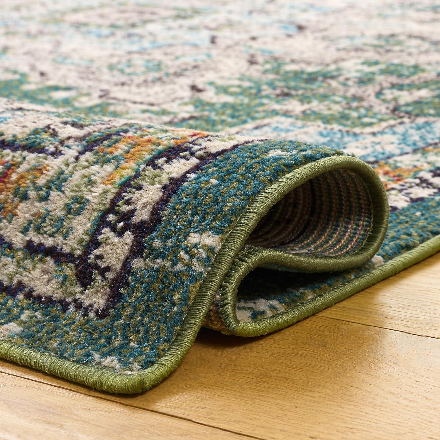 image:imageSAFAVIEH Madison Collection Area Rug 67 Square Cream amp Blue Boho Chic Distressed Medallion Design NonShedding amp Easy to Clean Ideal for Living Room Bedroom Dining Space MAD473BSageBlue