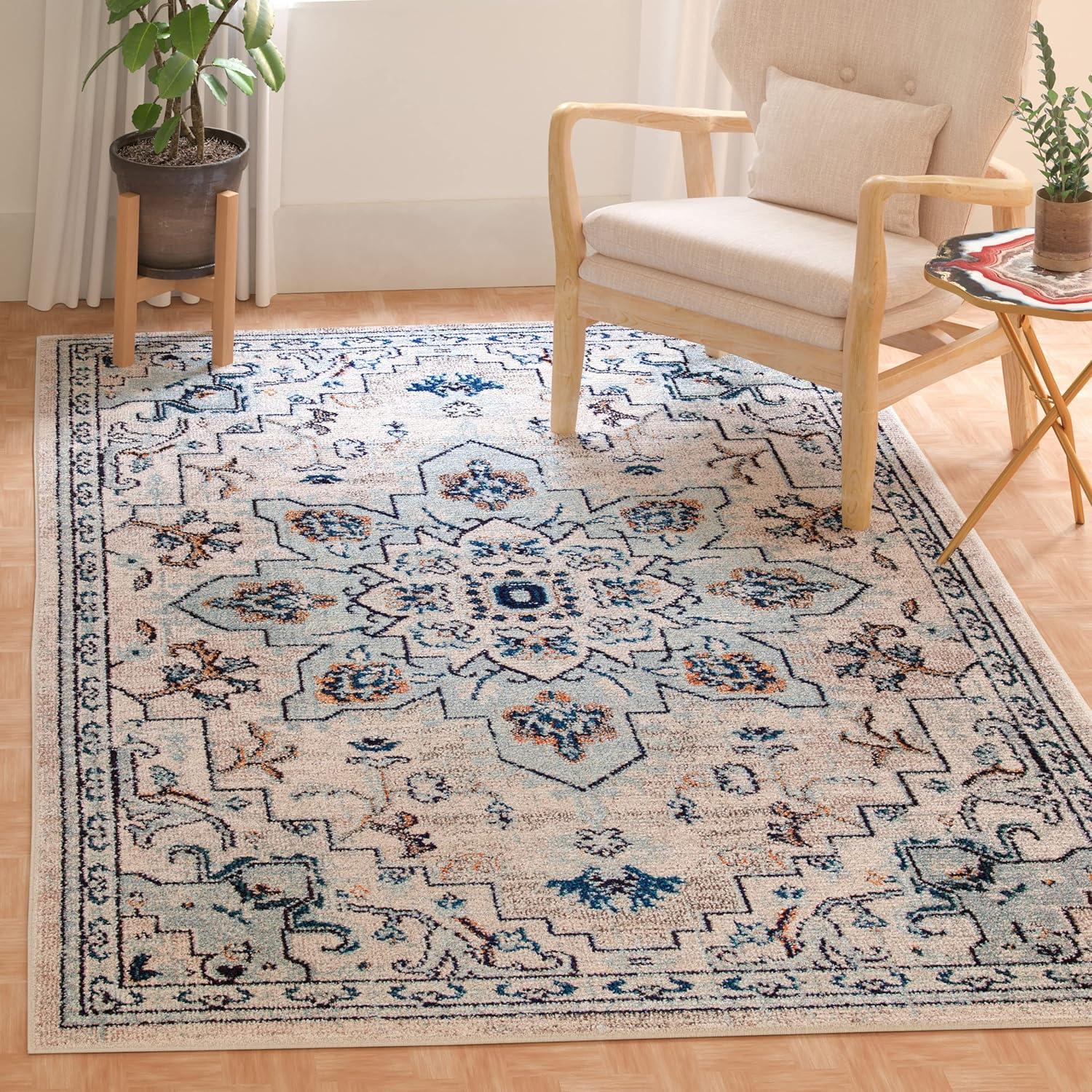 image:imageSAFAVIEH Madison Collection Area Rug 67 Square Cream amp Blue Boho Chic Distressed Medallion Design NonShedding amp Easy to Clean Ideal for Living Room Bedroom Dining Space MAD473BIvoryLight Blue