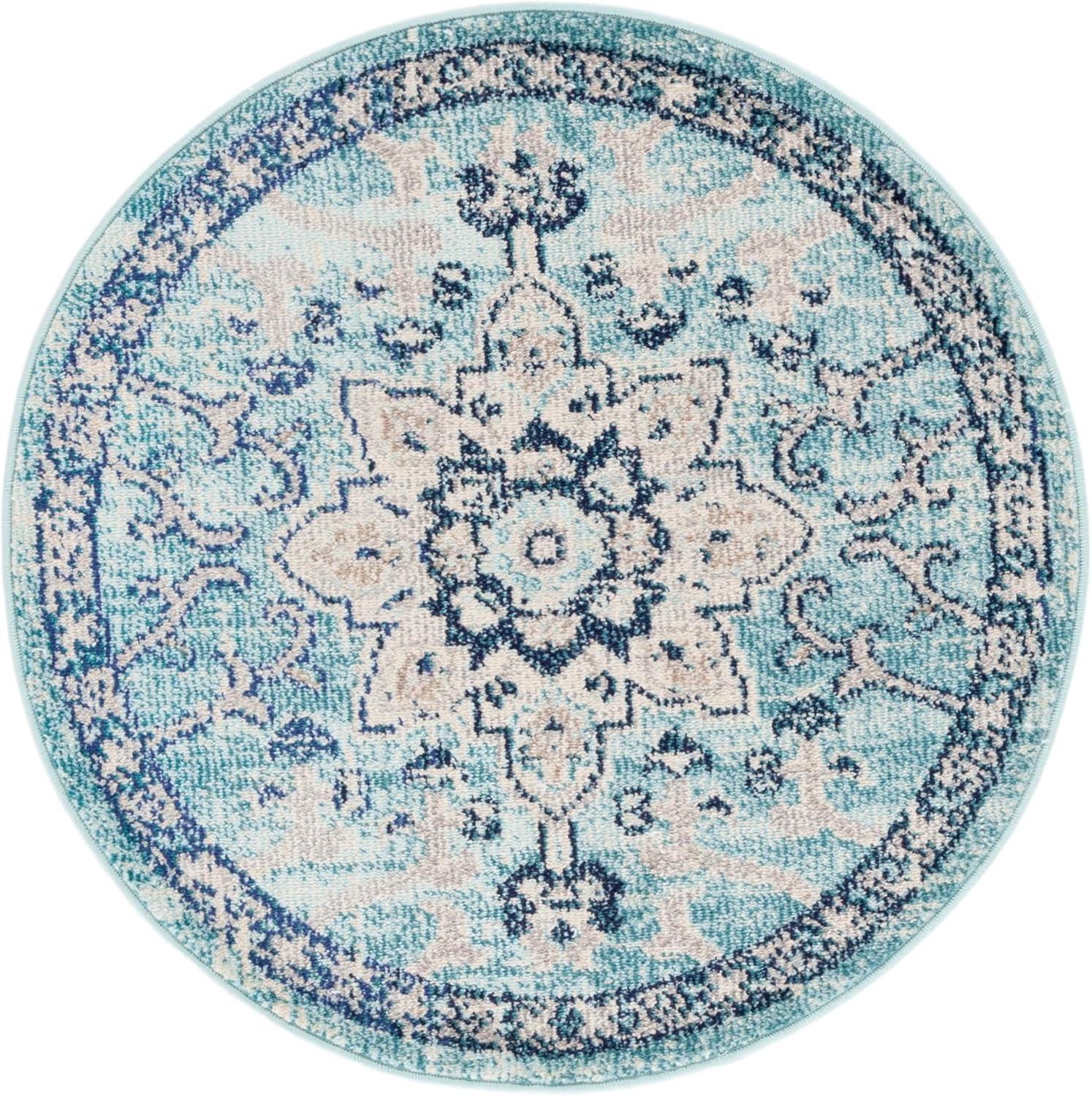 image:imageSAFAVIEH Madison Collection Area Rug 67 Square Cream amp Blue Boho Chic Distressed Medallion Design NonShedding amp Easy to Clean Ideal for Living Room Bedroom Dining Space MAD473BTealNavy