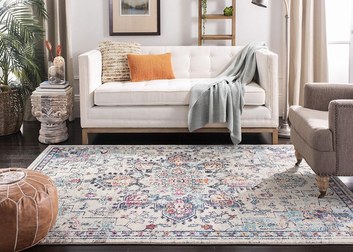 image:imageSAFAVIEH Madison Collection Area Rug 67 Square Cream amp Blue Boho Chic Distressed Medallion Design NonShedding amp Easy to Clean Ideal for Living Room Bedroom Dining Space MAD473BCreamBlue