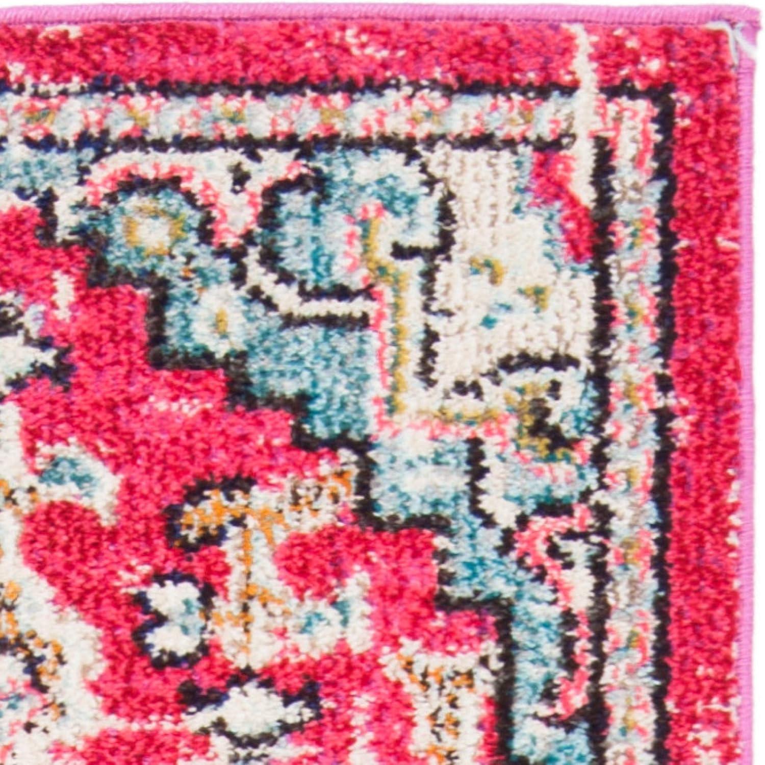image:imageSAFAVIEH Madison Collection Area Rug 67 Square Cream amp Blue Boho Chic Distressed Medallion Design NonShedding amp Easy to Clean Ideal for Living Room Bedroom Dining Space MAD473BFuchsiaBlue