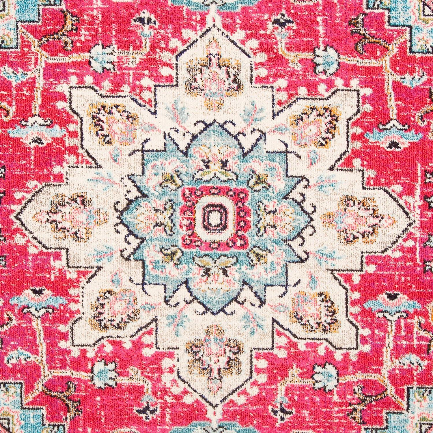 image:imageSAFAVIEH Madison Collection Area Rug 67 Square Cream amp Blue Boho Chic Distressed Medallion Design NonShedding amp Easy to Clean Ideal for Living Room Bedroom Dining Space MAD473BFuchsiaBlue