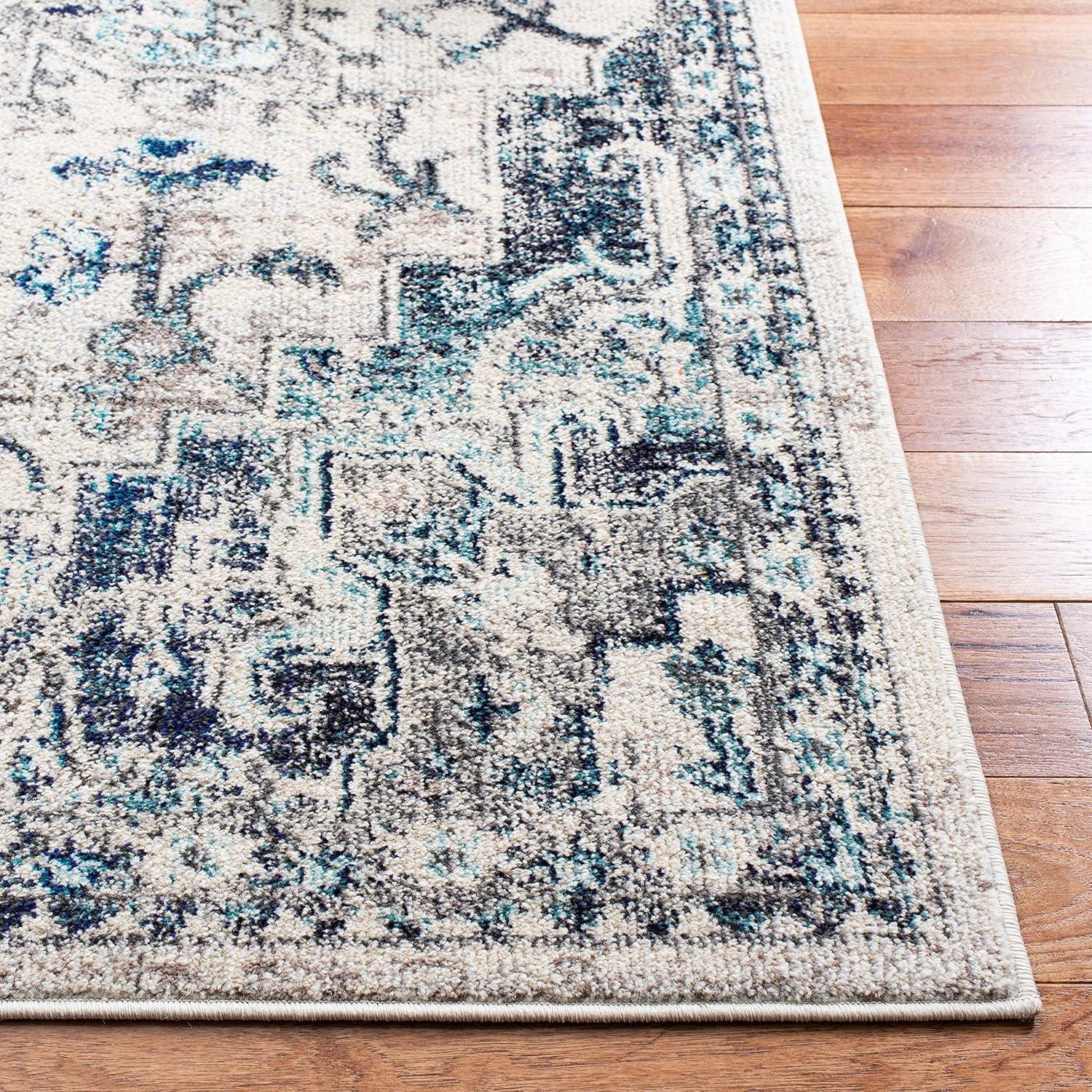image:imageSAFAVIEH Madison Collection Area Rug 67 Square Cream amp Blue Boho Chic Distressed Medallion Design NonShedding amp Easy to Clean Ideal for Living Room Bedroom Dining Space MAD473BIvoryGrey