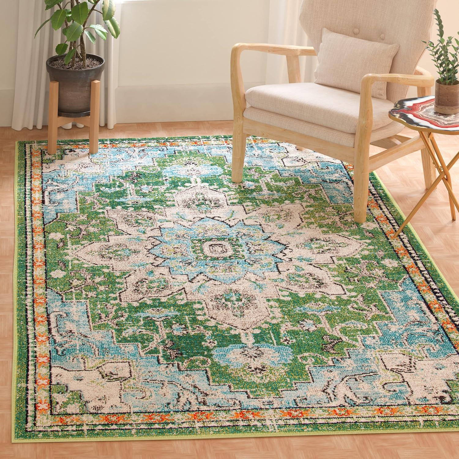 image:imageSAFAVIEH Madison Collection Area Rug 67 Square Cream amp Blue Boho Chic Distressed Medallion Design NonShedding amp Easy to Clean Ideal for Living Room Bedroom Dining Space MAD473BGreenTurquoise