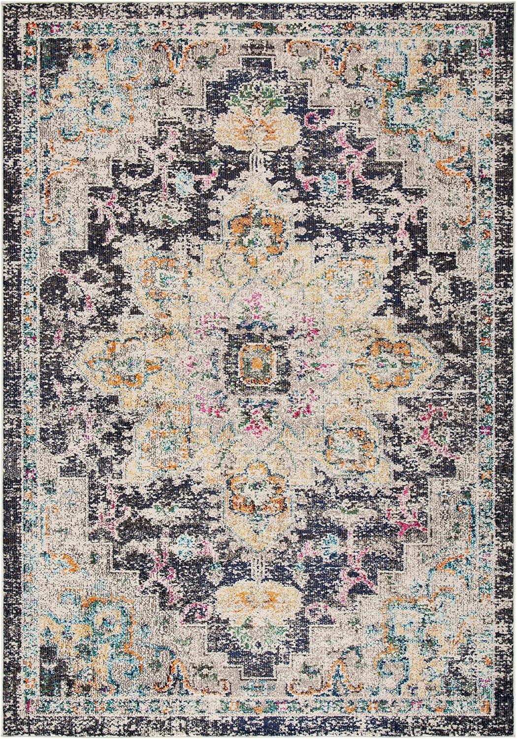 image:imageSAFAVIEH Madison Collection Area Rug 67 Square Cream amp Blue Boho Chic Distressed Medallion Design NonShedding amp Easy to Clean Ideal for Living Room Bedroom Dining Space MAD473BBlackGold