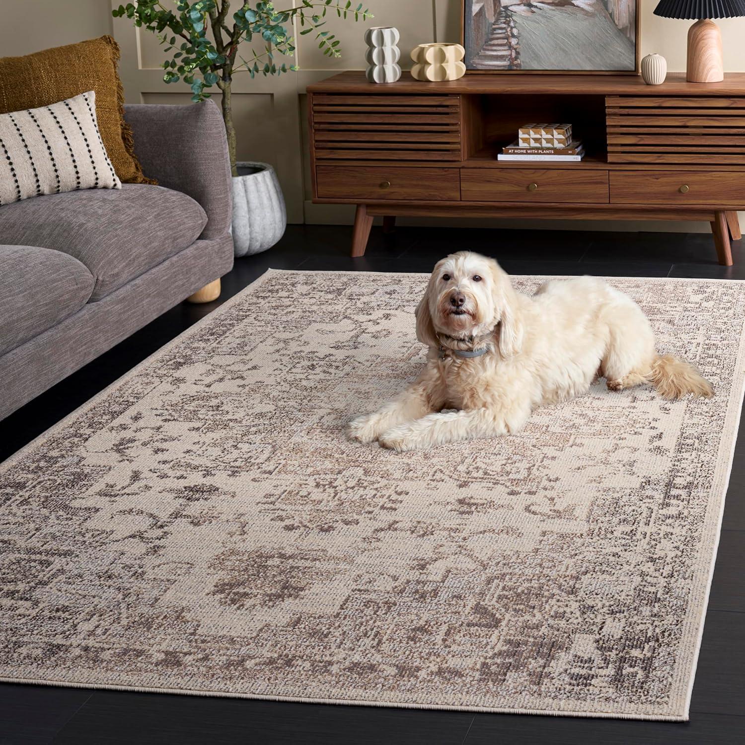 image:imageSAFAVIEH Madison Collection Area Rug 67 Square Cream amp Blue Boho Chic Distressed Medallion Design NonShedding amp Easy to Clean Ideal for Living Room Bedroom Dining Space MAD473BIvoryBeige Grey