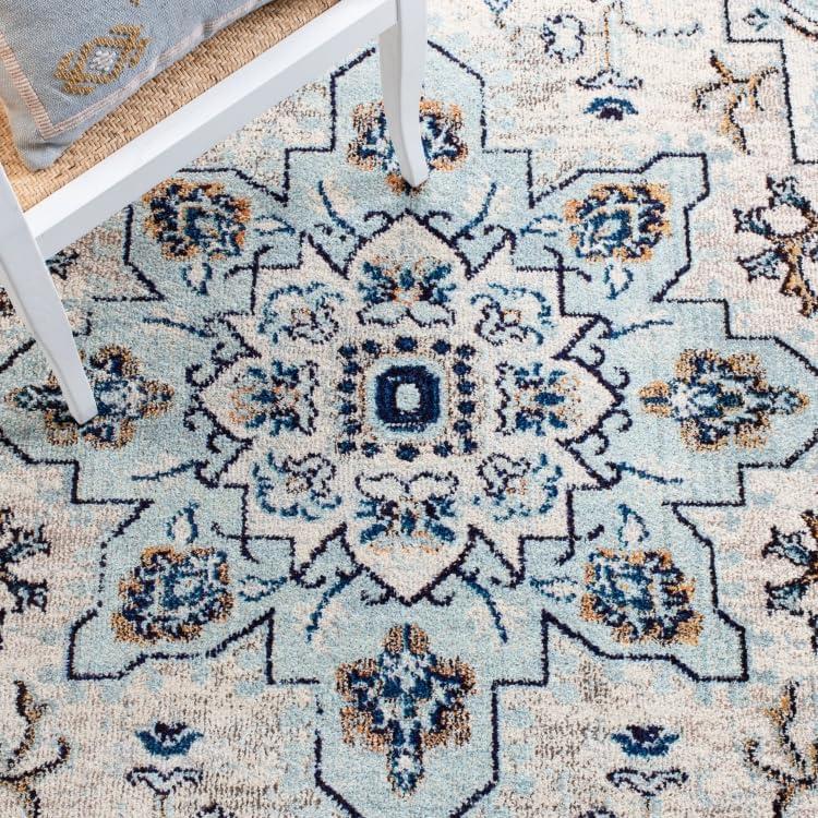 image:imageSAFAVIEH Madison Collection Area Rug 67 Square Cream amp Blue Boho Chic Distressed Medallion Design NonShedding amp Easy to Clean Ideal for Living Room Bedroom Dining Space MAD473BIvoryLight Blue