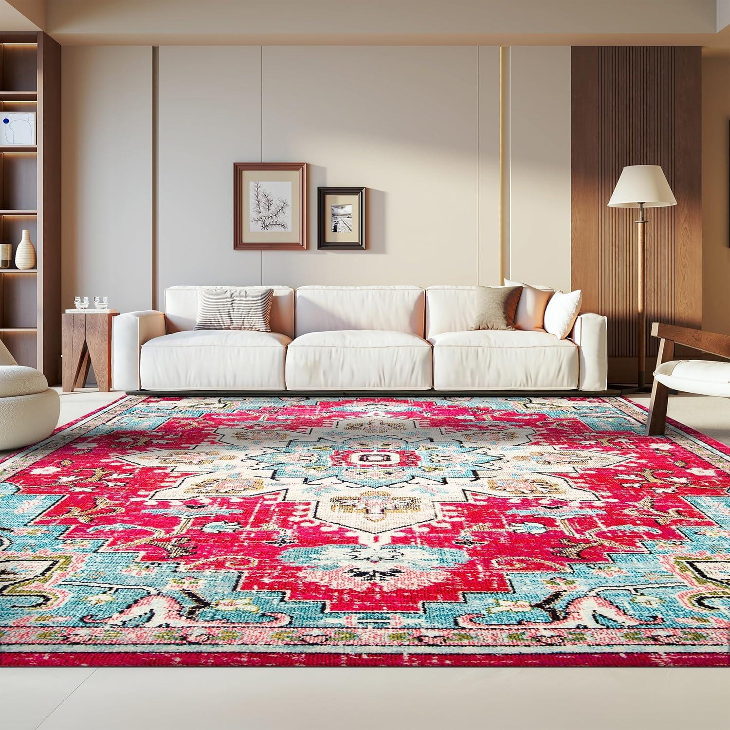 image:imageSAFAVIEH Madison Collection Area Rug 67 Square Cream amp Blue Boho Chic Distressed Medallion Design NonShedding amp Easy to Clean Ideal for Living Room Bedroom Dining Space MAD473BFuchsiaBlue