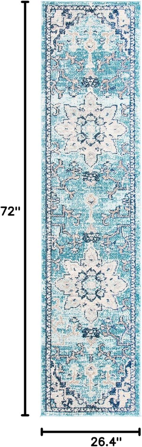 image:imageSAFAVIEH Madison Collection Area Rug 67 Square Cream amp Blue Boho Chic Distressed Medallion Design NonShedding amp Easy to Clean Ideal for Living Room Bedroom Dining Space MAD473BTealNavy