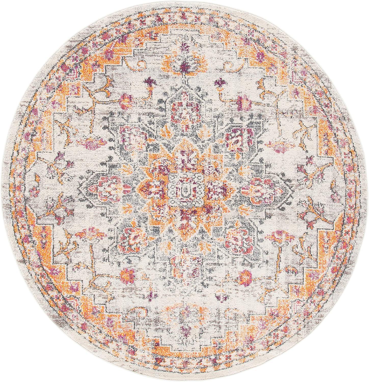 image:imageSAFAVIEH Madison Collection Area Rug 67 Square Cream amp Blue Boho Chic Distressed Medallion Design NonShedding amp Easy to Clean Ideal for Living Room Bedroom Dining Space MAD473BBeigeOrange