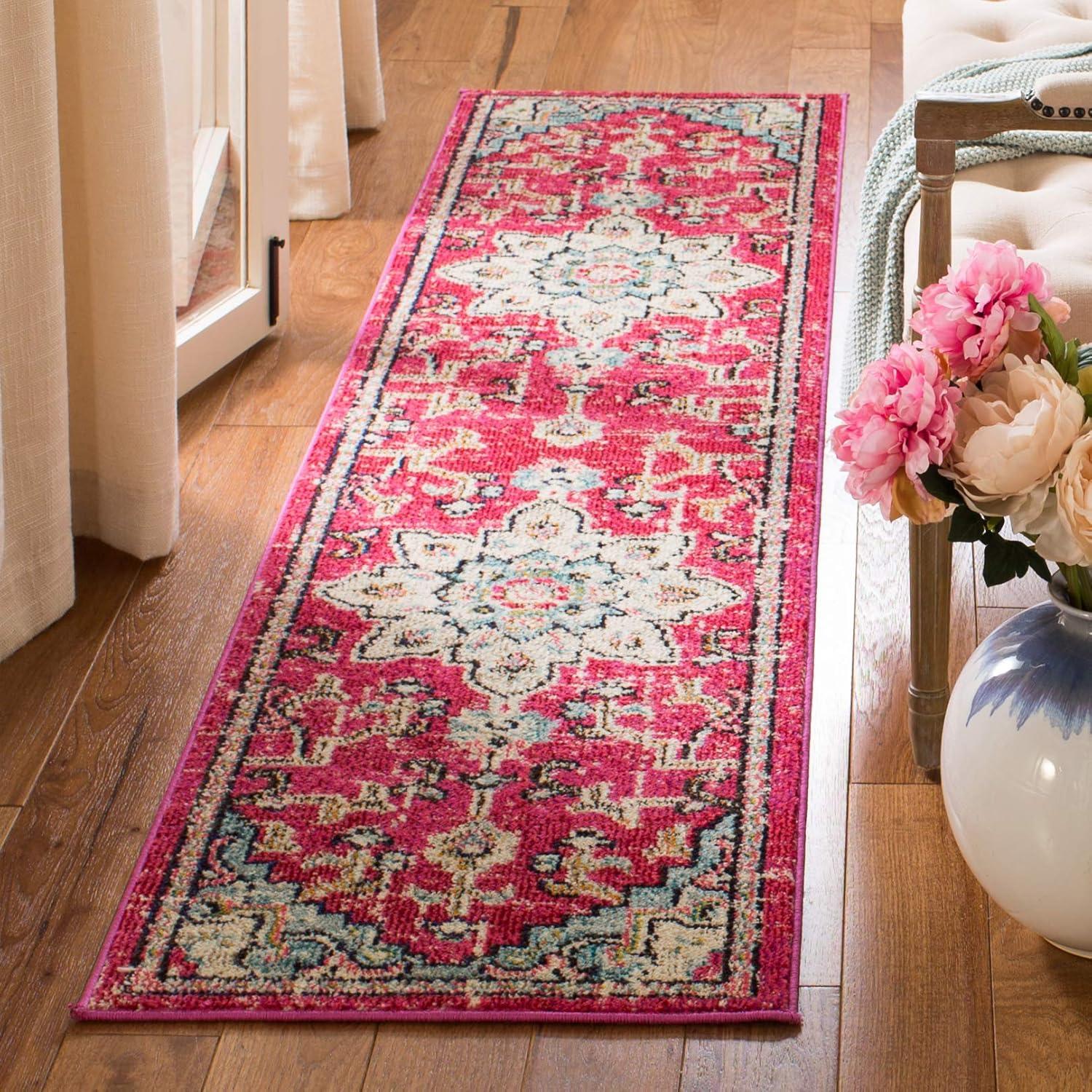 image:imageSAFAVIEH Madison Collection Area Rug 67 Square Cream amp Blue Boho Chic Distressed Medallion Design NonShedding amp Easy to Clean Ideal for Living Room Bedroom Dining Space MAD473BFuchsiaBlue