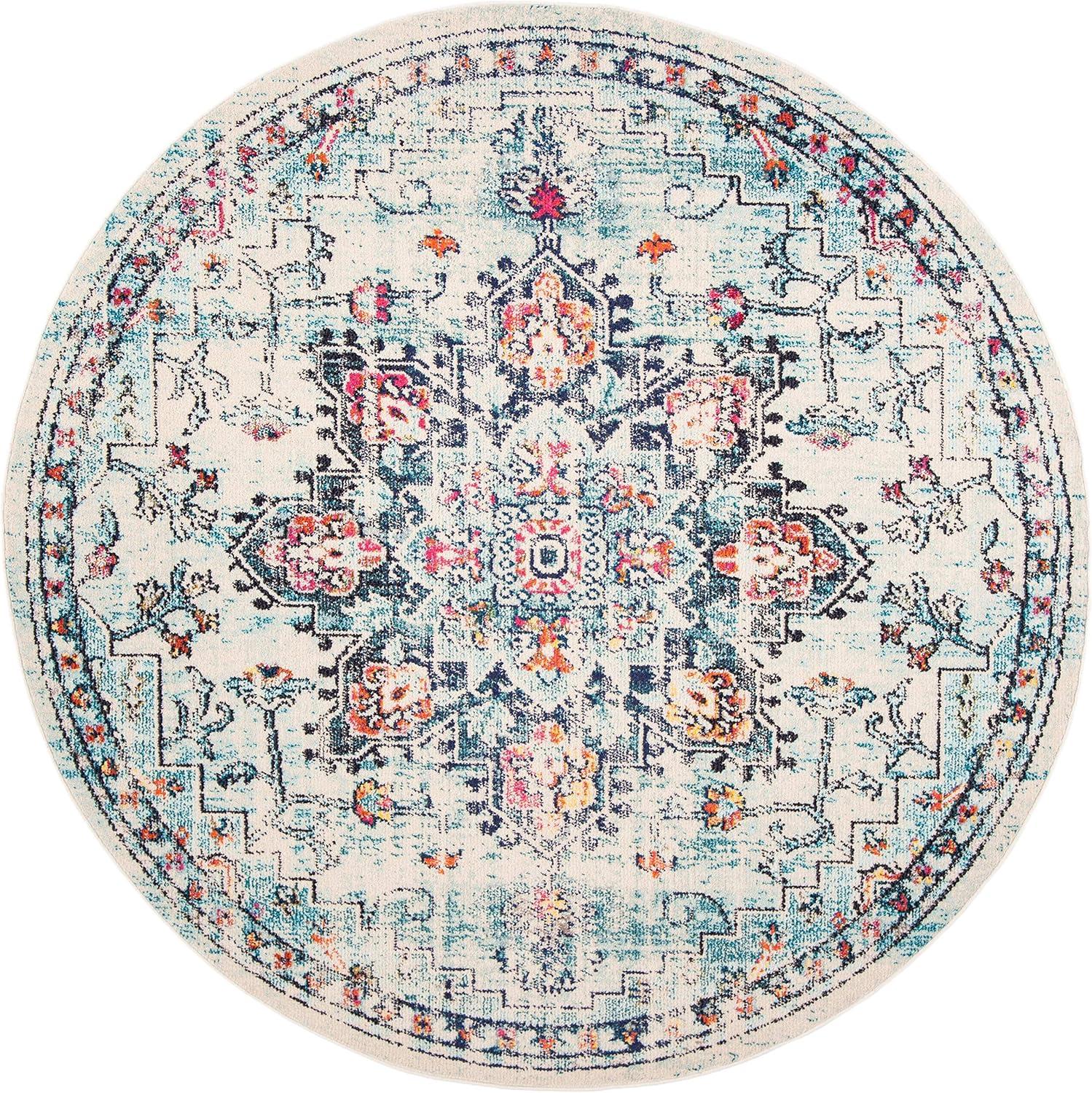 image:imageSAFAVIEH Madison Collection Area Rug 67 Square Cream amp Blue Boho Chic Distressed Medallion Design NonShedding amp Easy to Clean Ideal for Living Room Bedroom Dining Space MAD473BCreamBlue