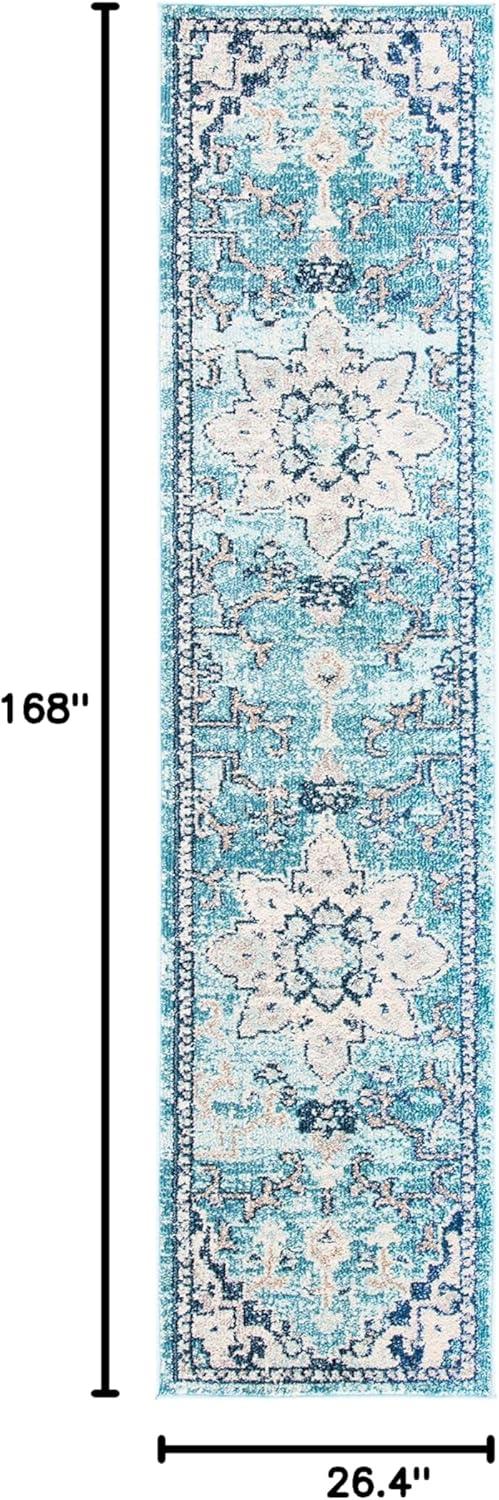 image:imageSAFAVIEH Madison Collection Area Rug 67 Square Cream amp Blue Boho Chic Distressed Medallion Design NonShedding amp Easy to Clean Ideal for Living Room Bedroom Dining Space MAD473BTealNavy
