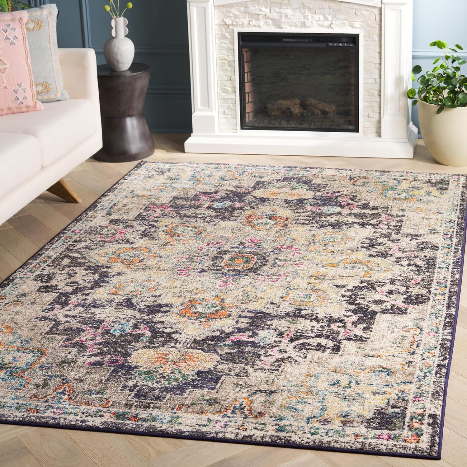 image:imageSAFAVIEH Madison Collection Area Rug 67 Square Cream amp Blue Boho Chic Distressed Medallion Design NonShedding amp Easy to Clean Ideal for Living Room Bedroom Dining Space MAD473BBlackGold