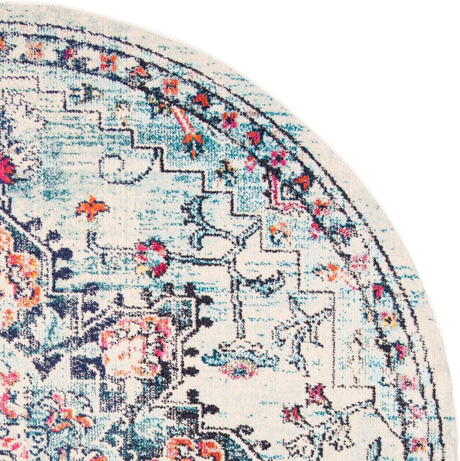 image:imageSAFAVIEH Madison Collection Area Rug 67 Square Cream amp Blue Boho Chic Distressed Medallion Design NonShedding amp Easy to Clean Ideal for Living Room Bedroom Dining Space MAD473BCreamBlue