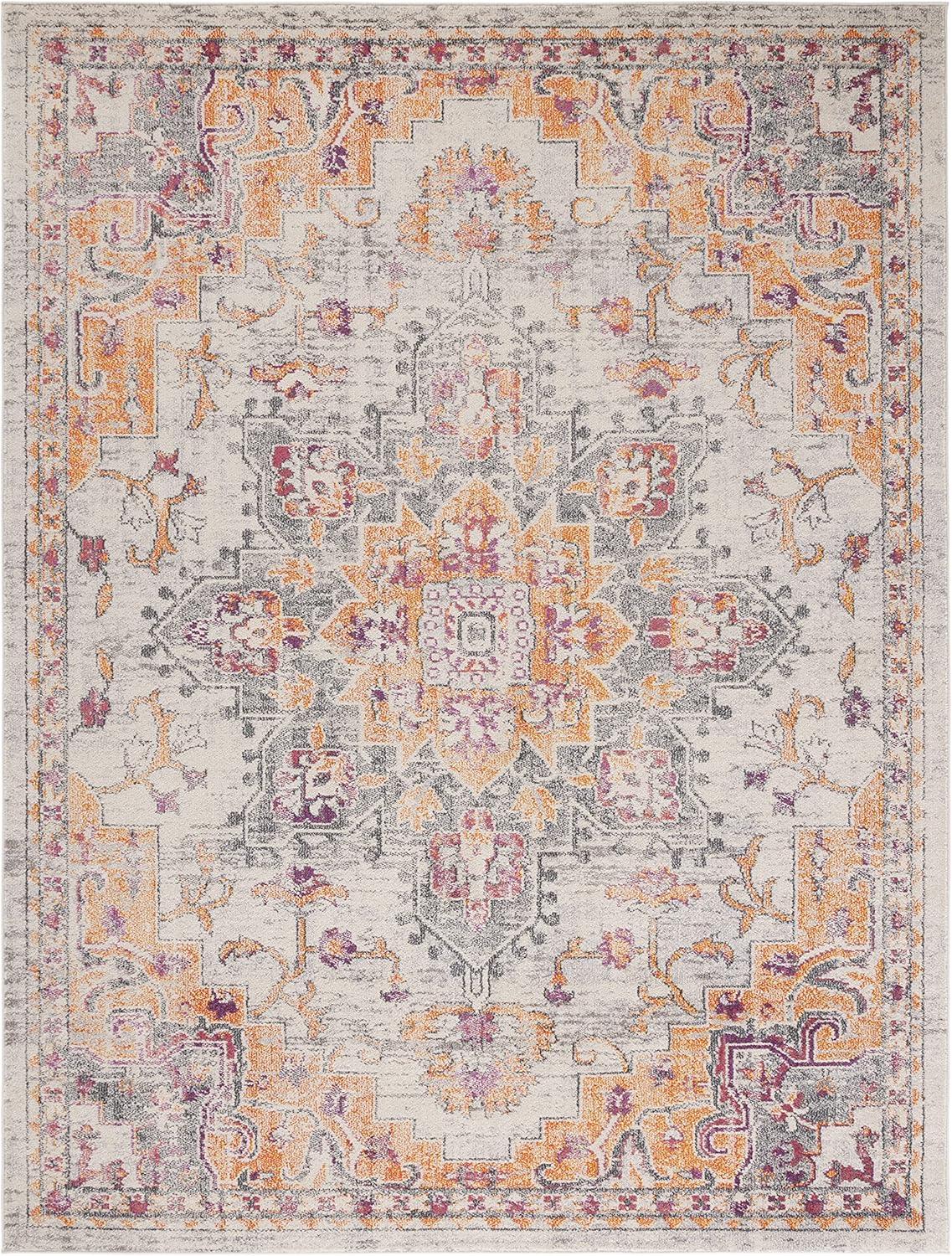 image:imageSAFAVIEH Madison Collection Area Rug 67 Square Cream amp Blue Boho Chic Distressed Medallion Design NonShedding amp Easy to Clean Ideal for Living Room Bedroom Dining Space MAD473BBeigeOrange